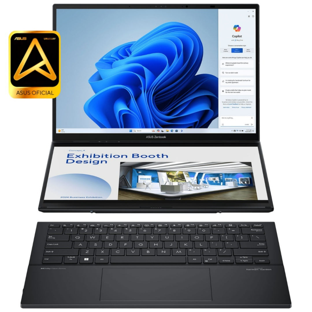 Notebook Asus Zenbook Duo Core Ultra 9 5.4Ghz, 32GB, 1TB SSD, DUAL 14'' 3K Oled Touch