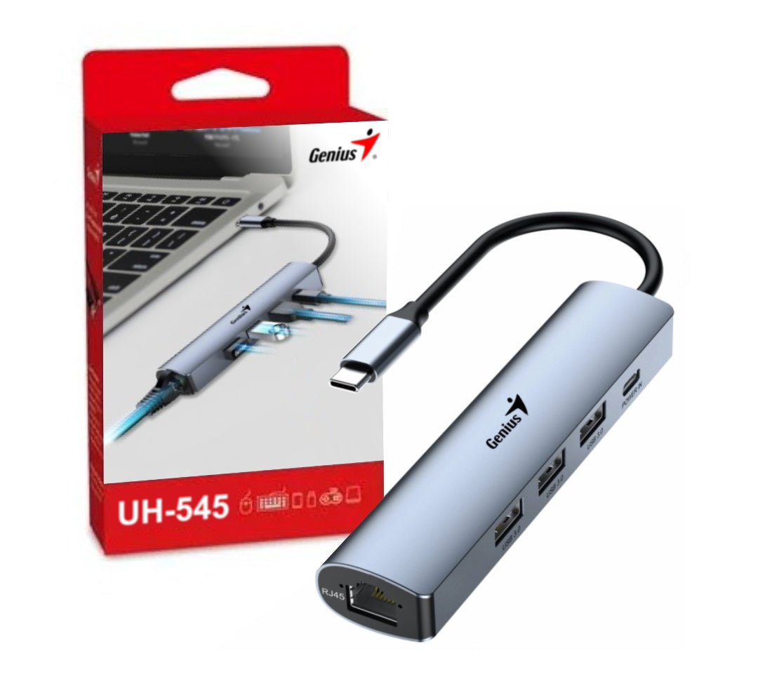 Hub Genius USB-C a USB-A y RJ-45